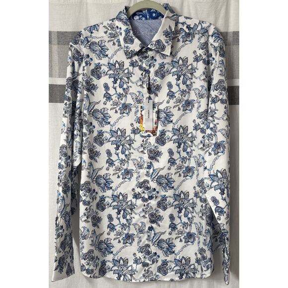 NWT Robert Graham Sea Bloom Shirt Mens XL White Blue Floral Button Up $198 - Picture 2 of 12